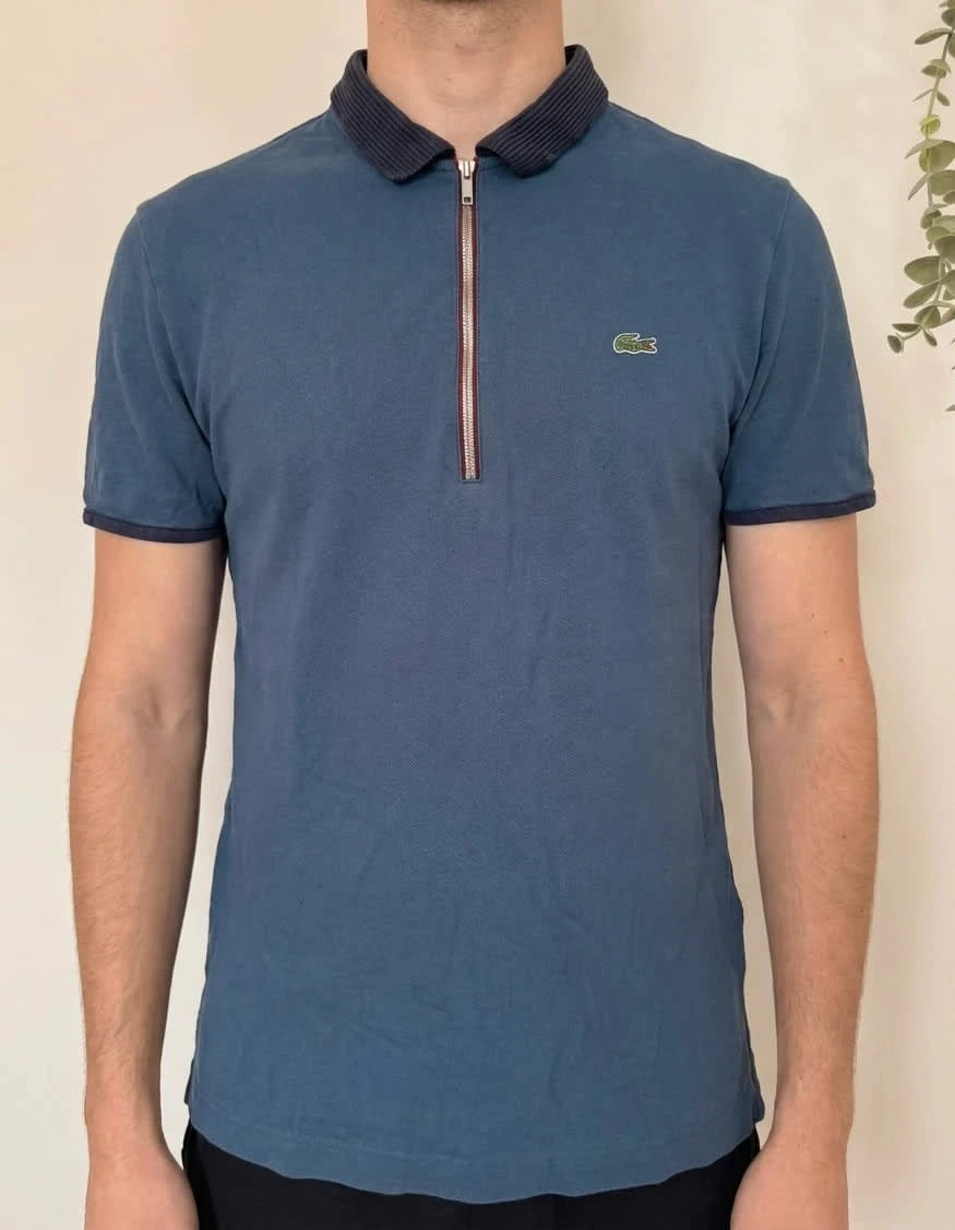 Polo Lacoste slim fit zip coton bleu marine taille 2/XS - FP251258