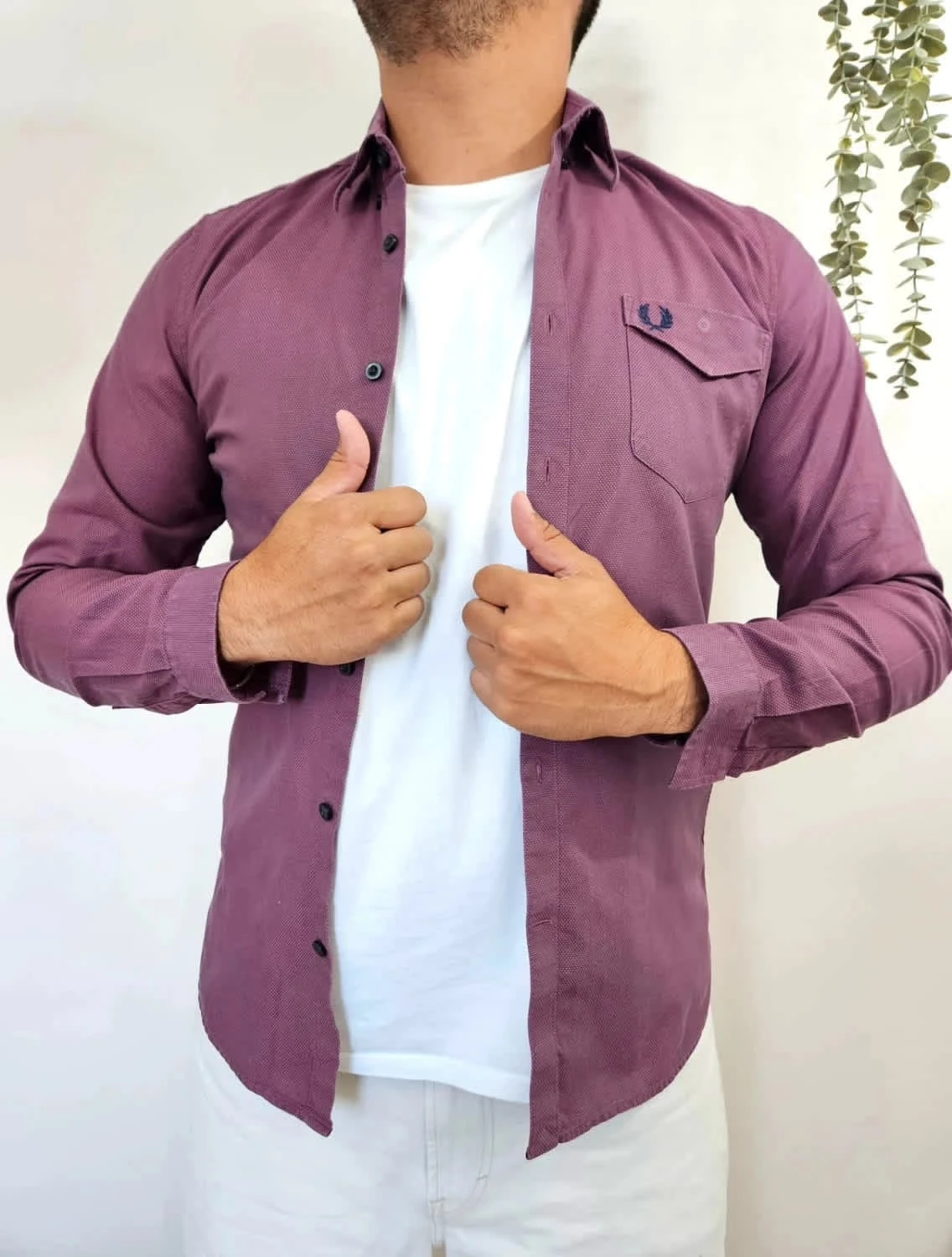Chemise Fred Perry Homme bordeaux motif texturé 100% coton taille M
