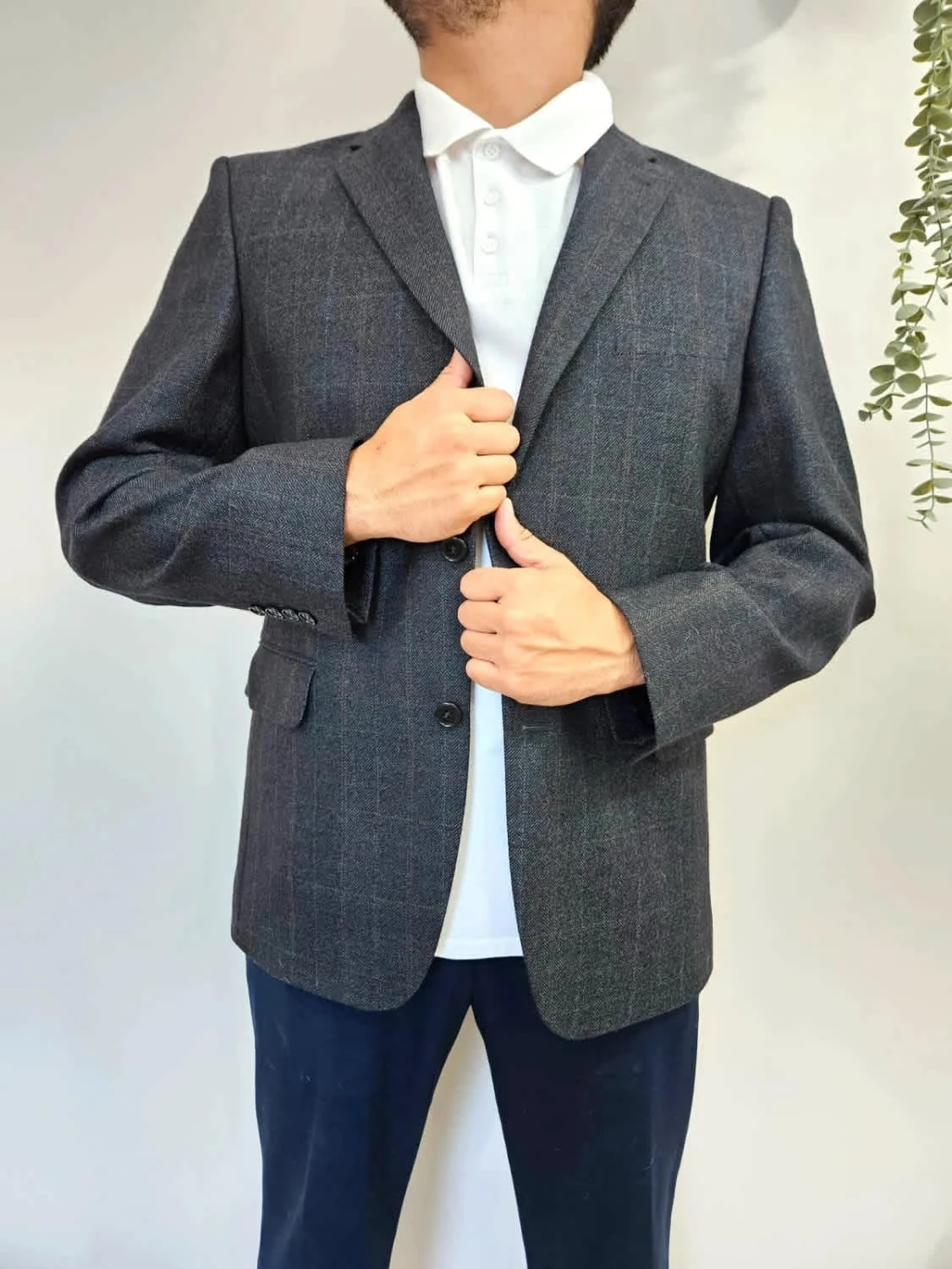 Blazer en laine vierge et cachemire Digel gris à carreaux taille L