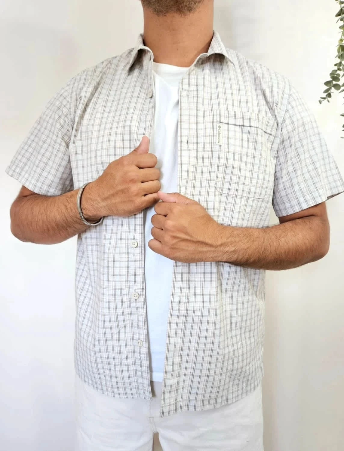 Chemise manches courtes Columbia à carreaux beige taille M