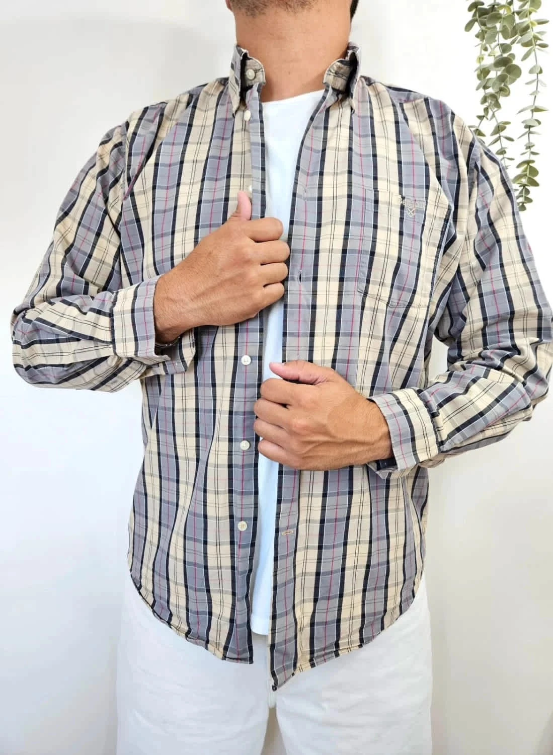 Chemise Barbour tartan beige Regular fit logo brodé taille XL