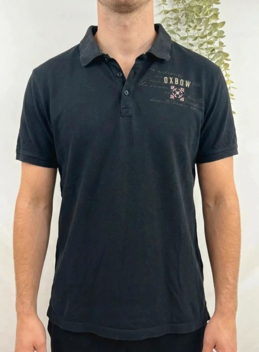 Polo noir Oxbow motif rose taille XXL