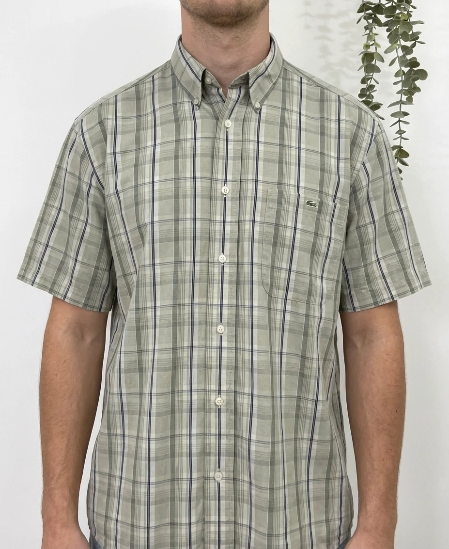 Chemise manches courtes Lacoste coton carreaux vert sauge taille 41/L - FP260195