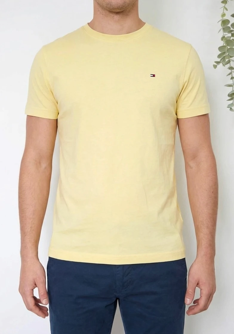 T-shirt jaune pastel Tommy Hilfiger logo brodé coton taille M