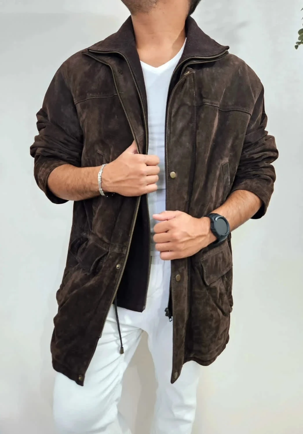 Manteau en cuir marron et laine Sergio Vitti taille XL