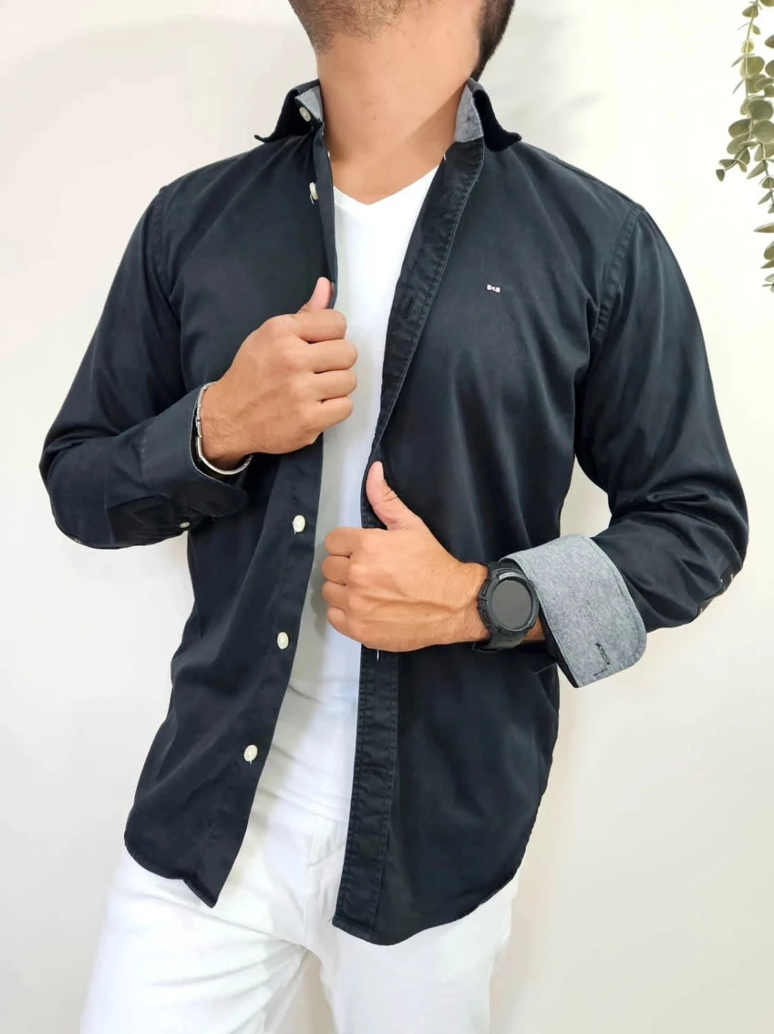 Chemise Eden Park French Flair noire patchs coudes noeuds et logo brodé taille XL