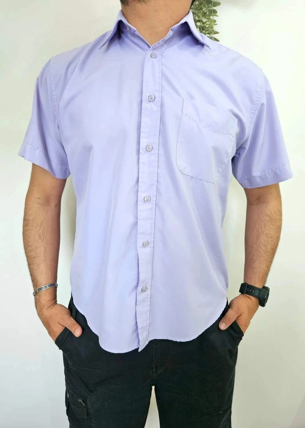 Chemise unie manches courtes violette Lambert Brieux taille L