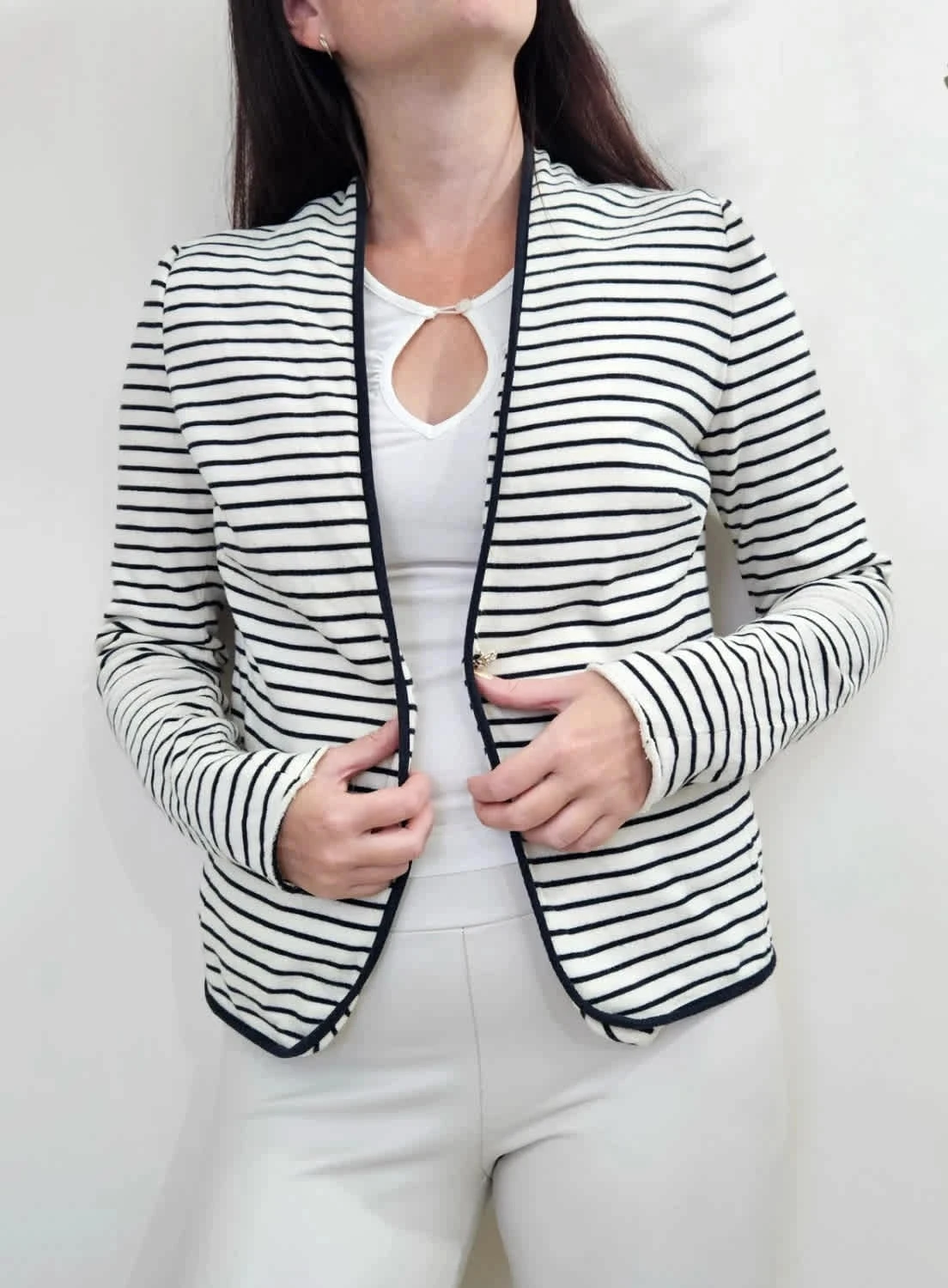 Veste blazer coton Liu Jo rayée marinière intérieur éponge marine blanc taille IT 44 FR 40/M