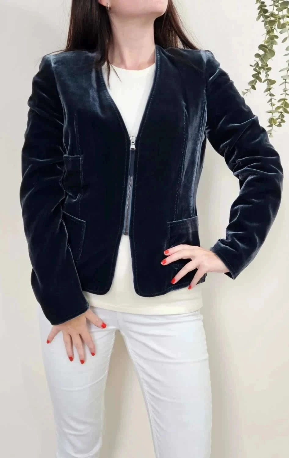 Veste velours bleu en soie Apostrophe taille 40