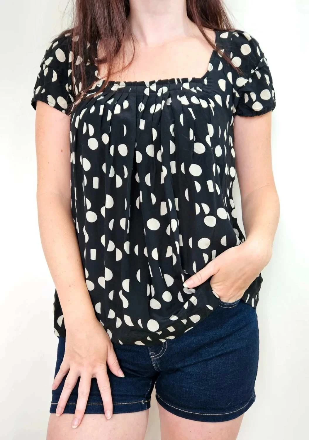 Top Maje Paris noir à pois 100% soie taille S