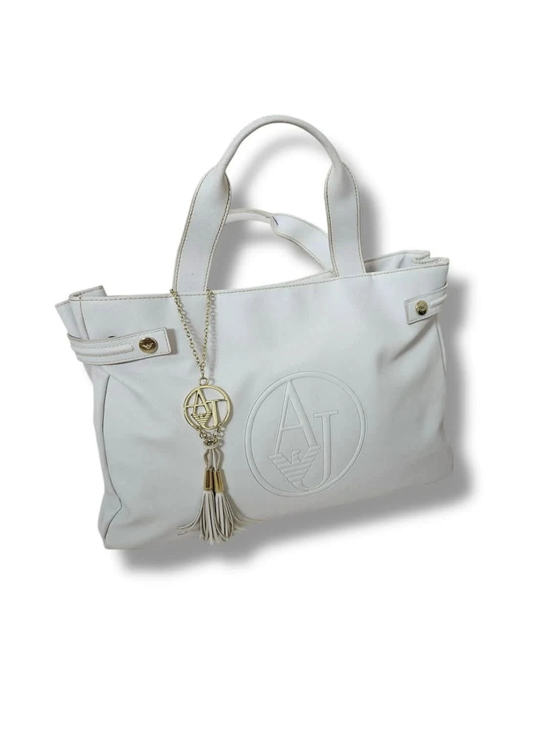 Sac fourre-tout cabas blanc Armani Jeans avec pendentif logo doré AJ