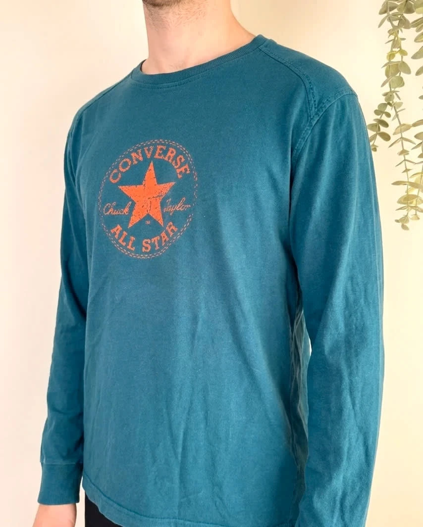 T-shirt manches longues coton Converse bleu logo imprimé taille S - FP2512233