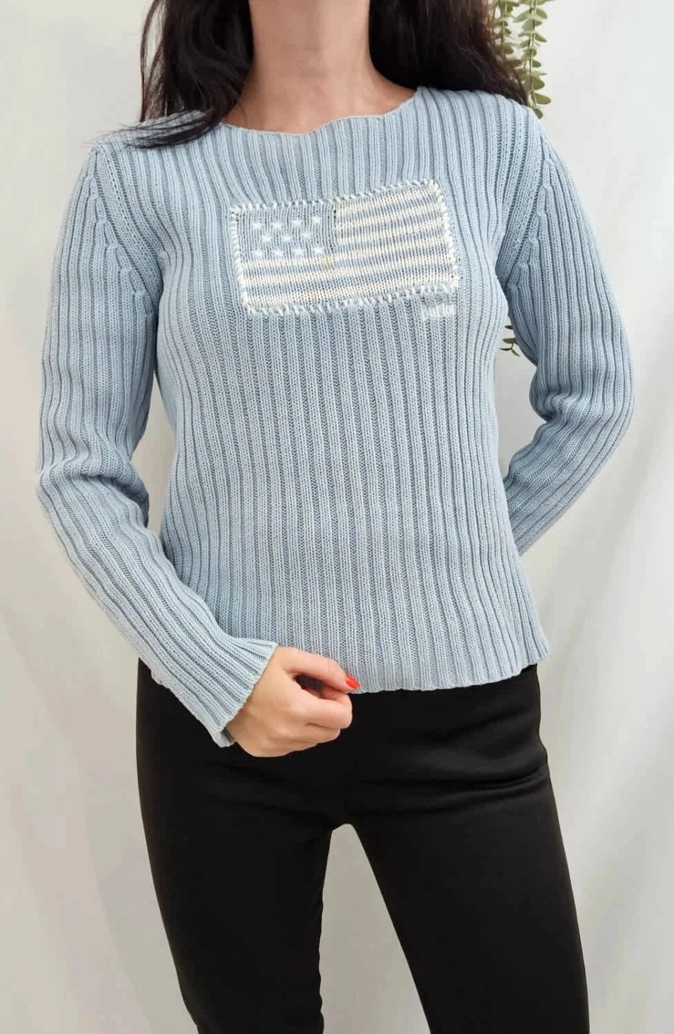 Pull vintage bleu Flag Burton Jeans drapeau USA 100% coton taille M