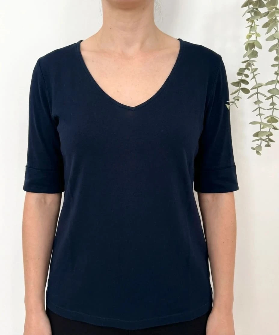 Top col V manches 3/4 Lauren Ralph Lauren bleu marine taille M - FP2512133