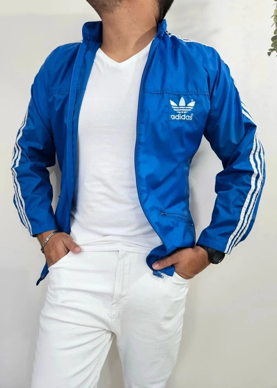 Adidas Originals vintage 90s veste coupe-vent Track Jacket bleu roi Trefoil taille 44/M