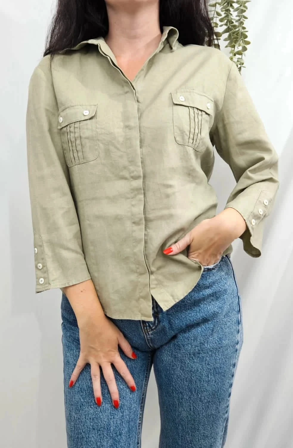 Blouse 100% lin kaki 123 taille S