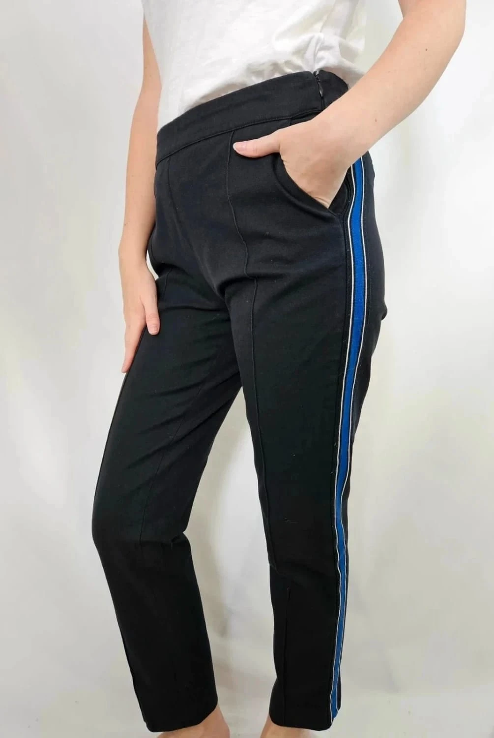 Pantalon droit noir Zapa bandes bleues taille 38