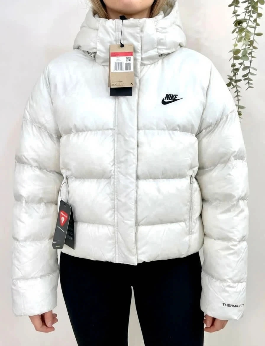 Doudoune matelassée blanche Puffer Nike avec capuche coupe ample Therma-Fit taille L