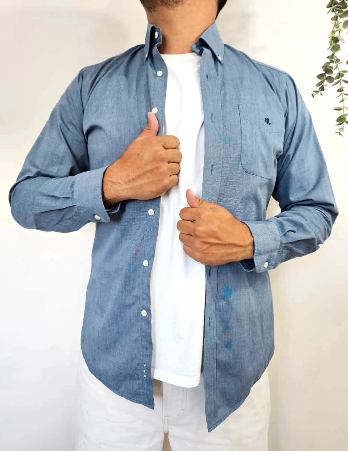 Chemise Lauren Ralph Lauren bleue Fitted Non Iron logo brodé taille 39/M