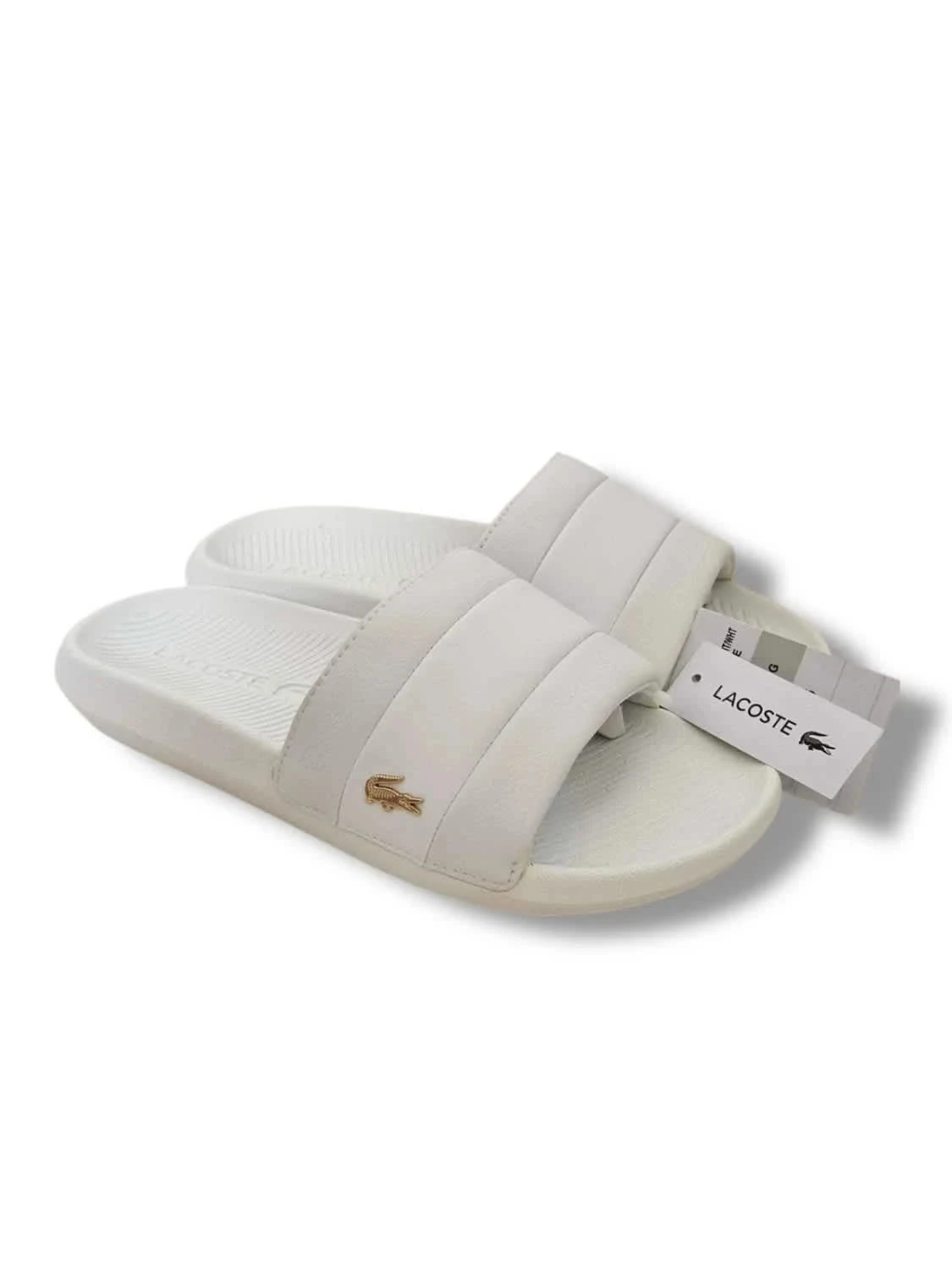 Claquettes mules blanches Lacoste logo croco doré taille 37