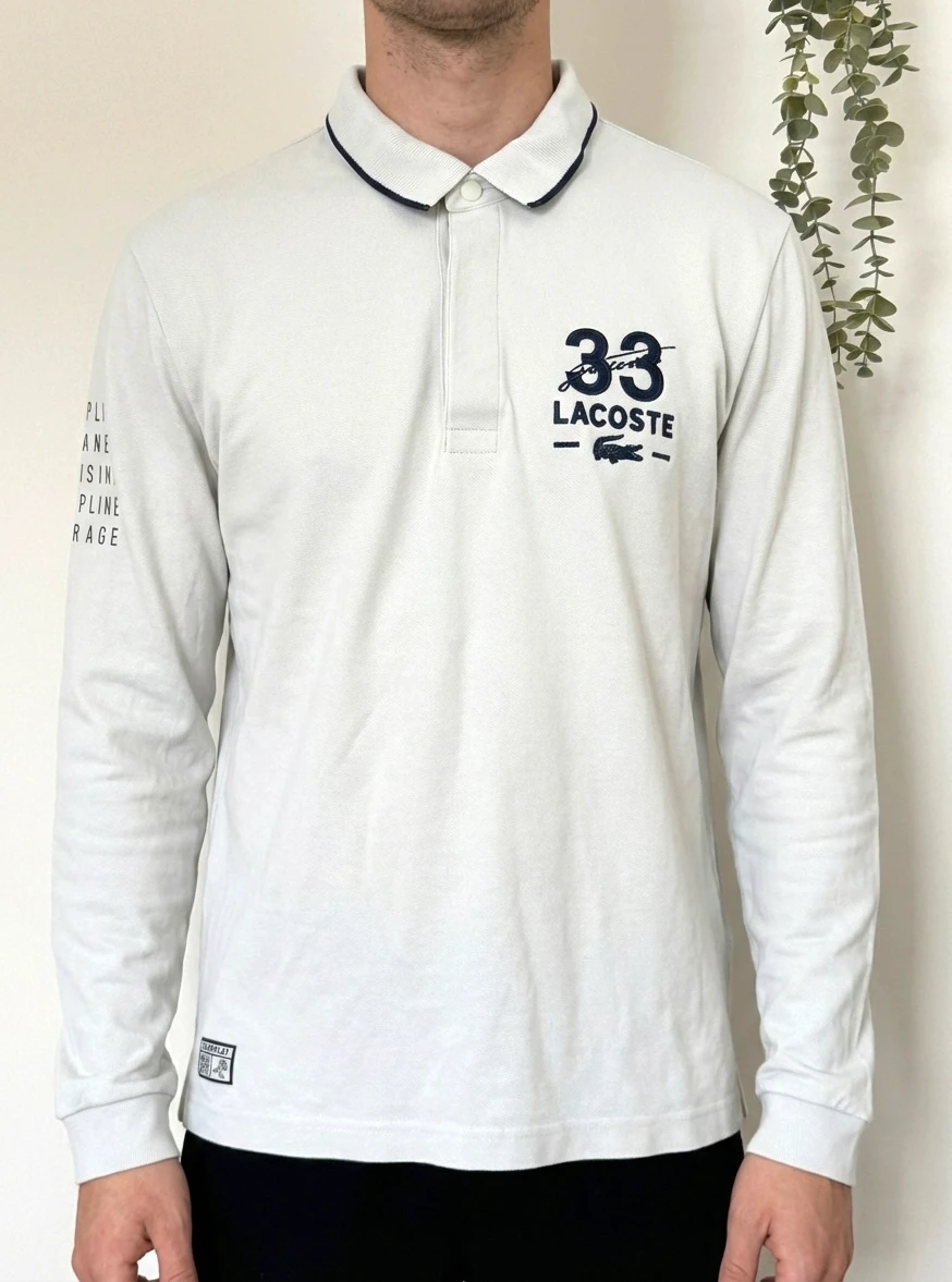 Polo manches longues piqué Lacoste blanc marine taille XXL - FP260261
