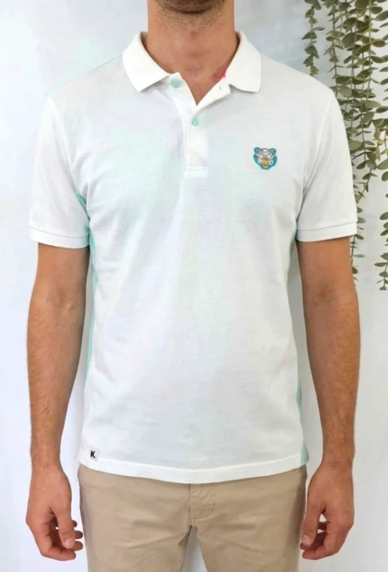 Polo Kenzo bicolore blanc et vert menthe 100% coton taille 3XL