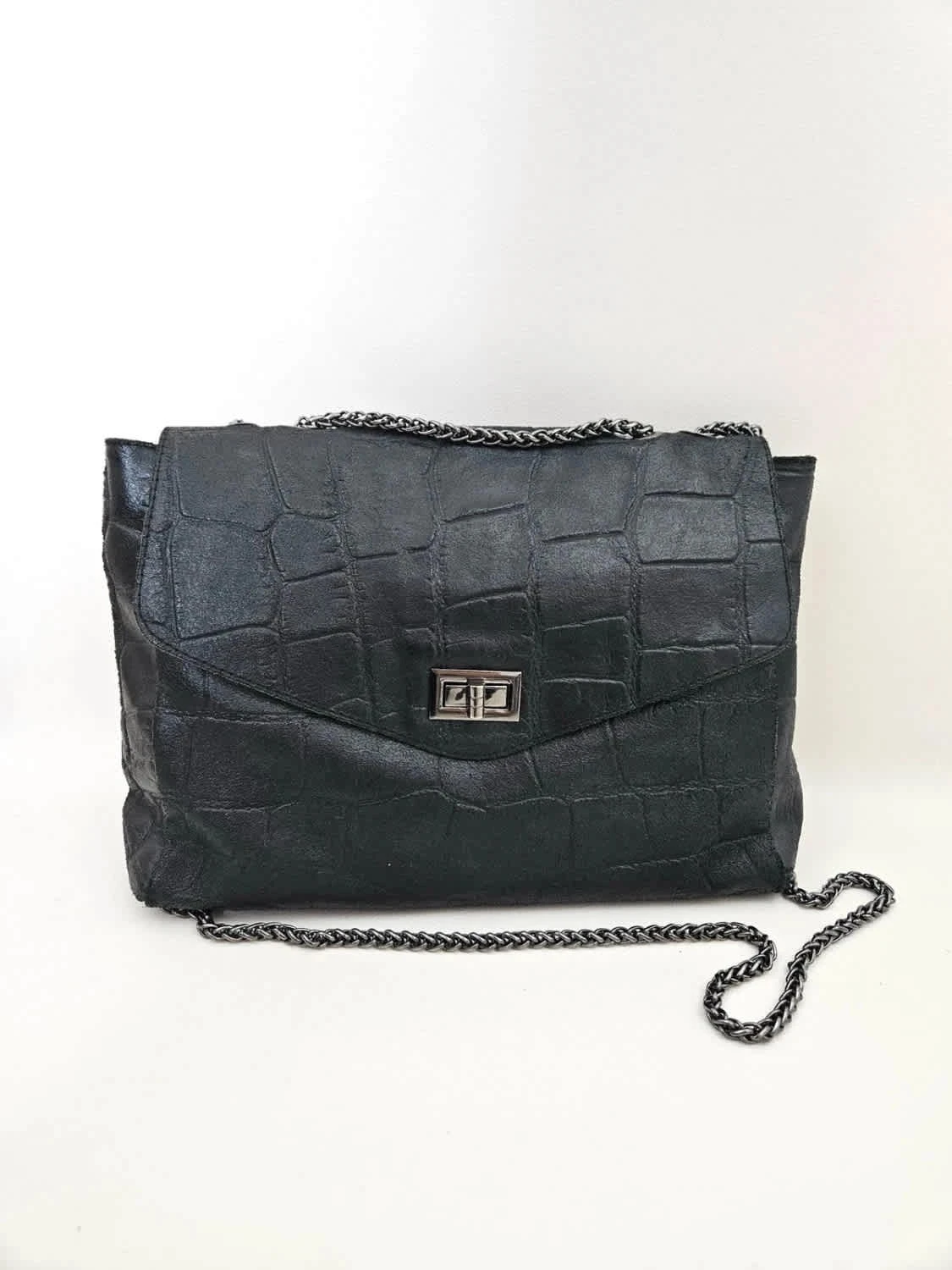 Sac à main en cuir avec bandoulière chaîne