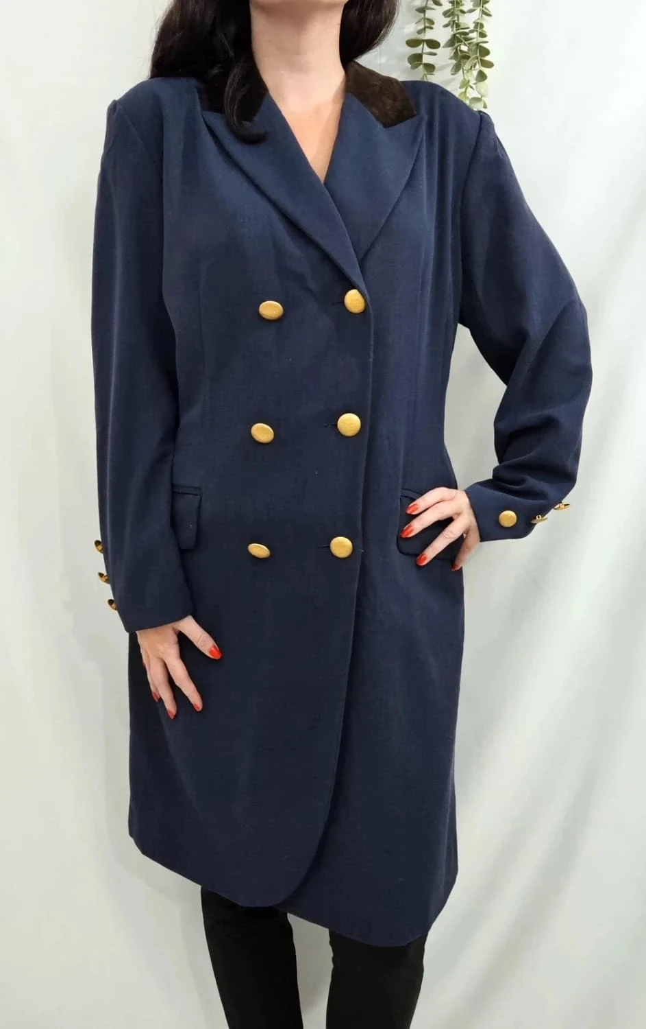 Robe blazer longue laine givenchy vintage bleu marine col velours taille 48