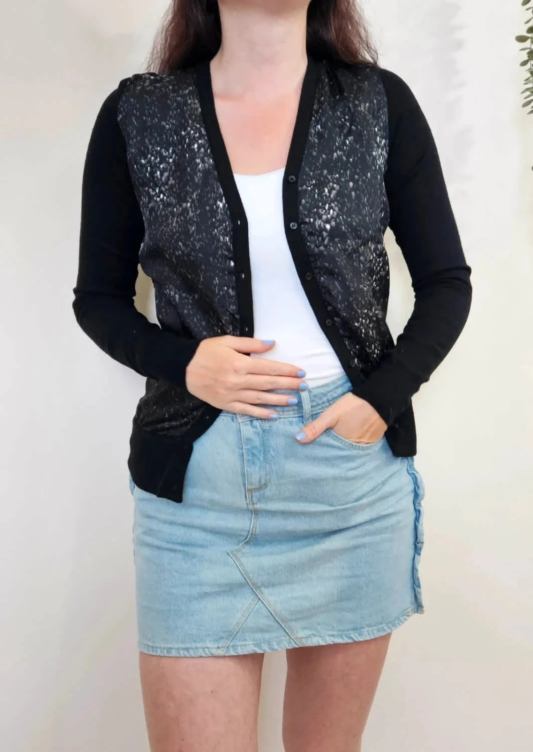 Cardigan noir Zapa en Tencel & soie imprimé effet satiné taille XS
