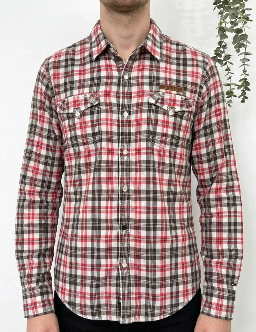 Chemise carreaux coton Hilfiger Denim rouge marron taille M - FP260124