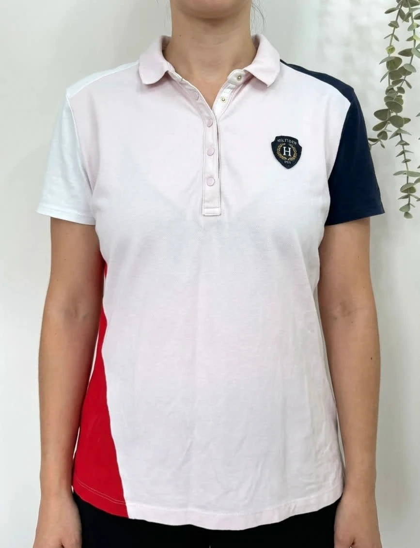 Polo Tommy Hilfiger rose clair manches contrastées écusson brodé taille XXL - FP25125