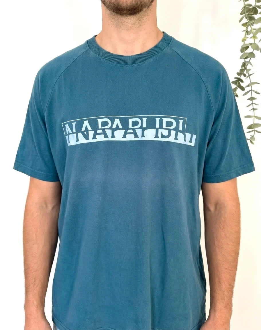 T-shirt coton Napapijri bleu logo geographic taille XL - FP2512183