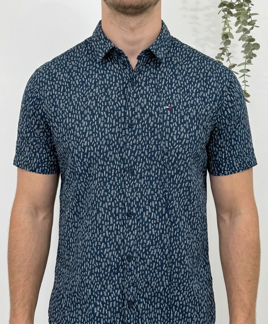 Chemise manches courtes coton Tommy Jeans motif graphique bleu taille L - FP260187