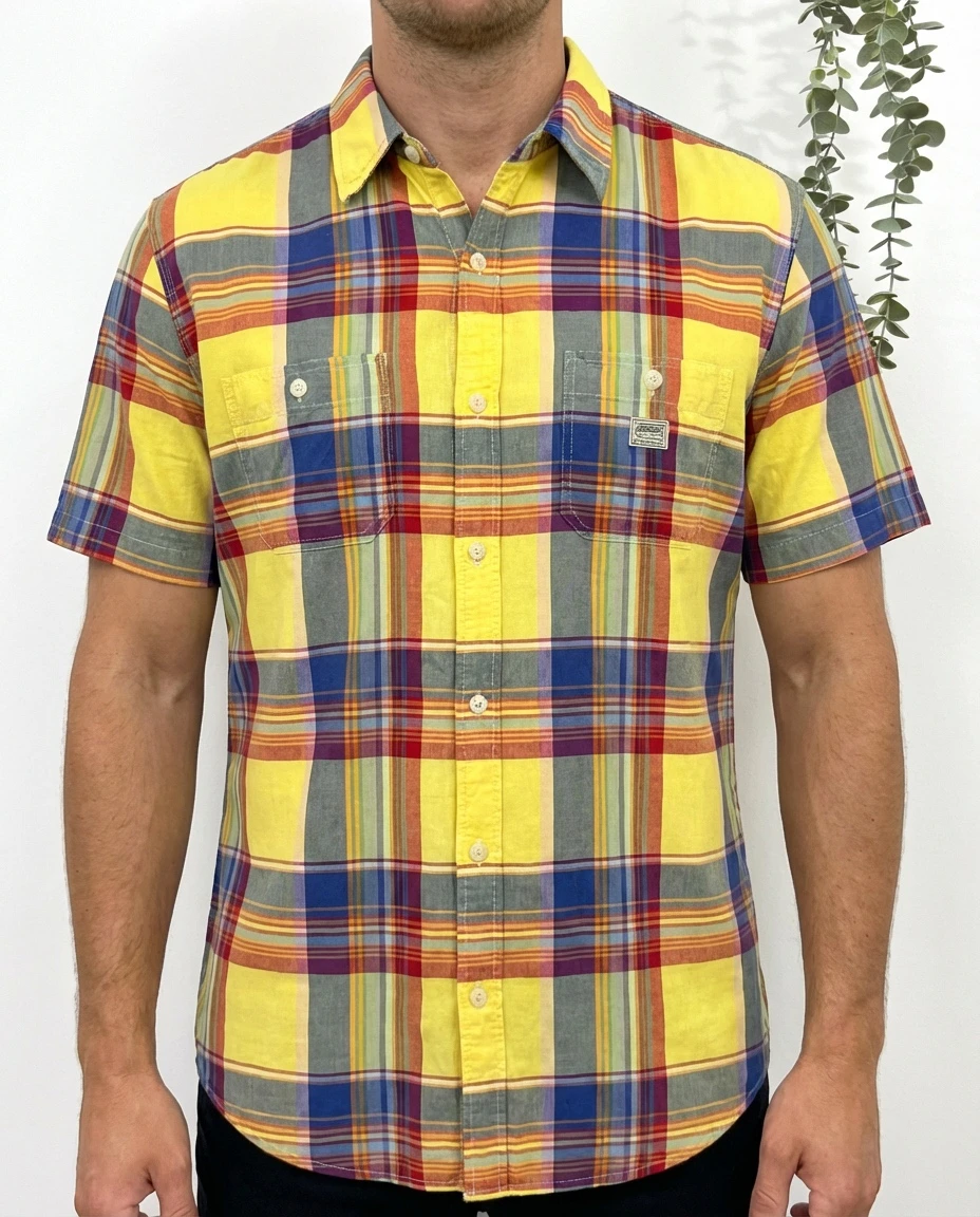 Chemise manches courtes Ralph Lauren Denim & Supply carreaux multicolore jaune taille XL - FP260176