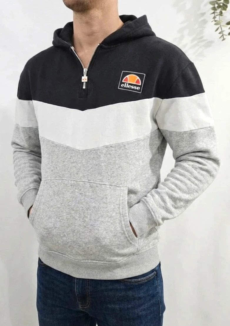 Sweat capuche 1/4 zip Ellesse col zippé tricolore taille S