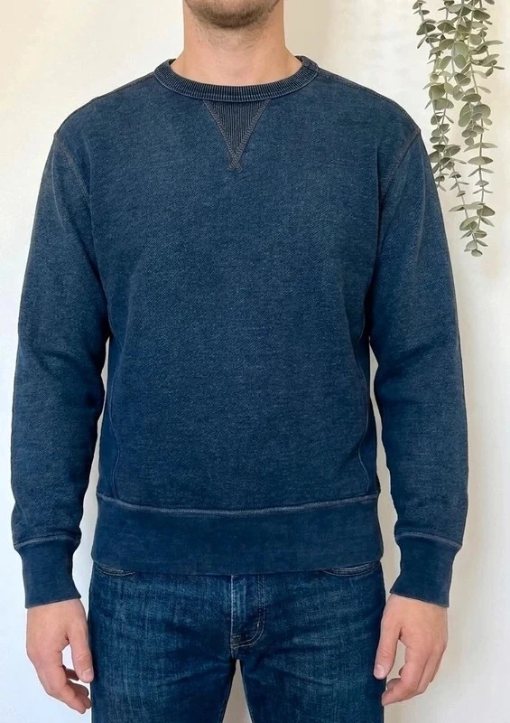 Sweat Buck Mason bleu délavé vintage effet denim indigo crewneck coton taille M