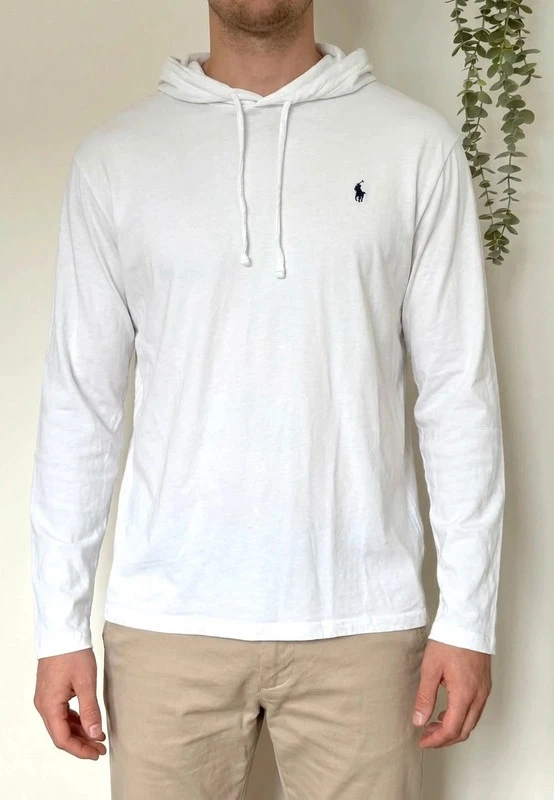 T-shirt hoodie Polo Ralph Lauren blanc logo marine taille XL