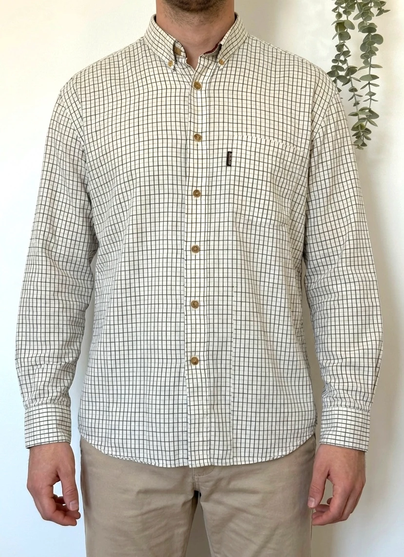 Chemise Barbour carreaux beige écru col velours XL coupe droite - FP260358