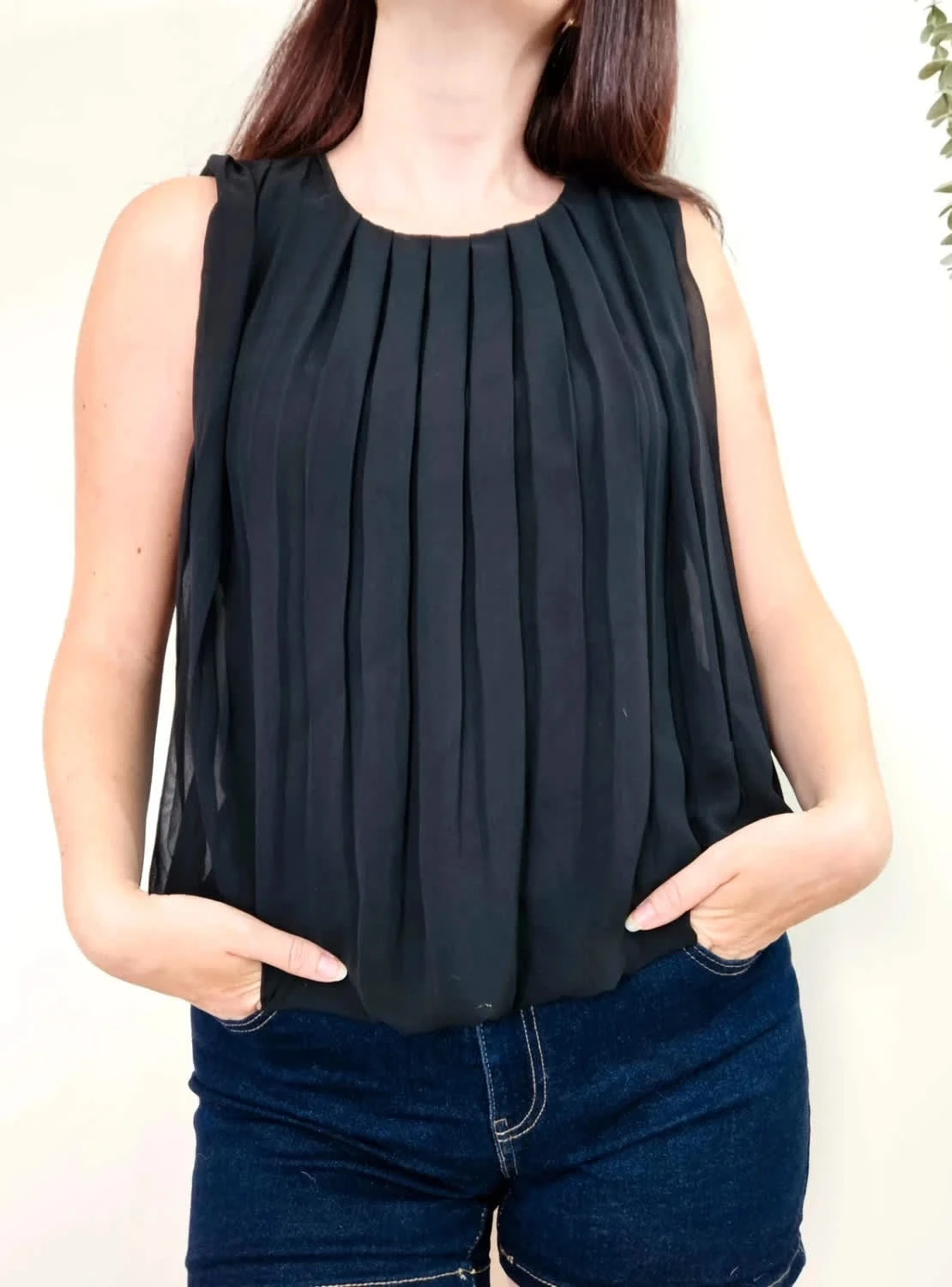 Top plissé sans manches Calvin Klein noir taille S