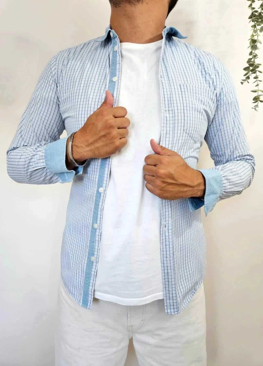 Chemise D&G Dolce & Gabbana BRAD à carreaux bleus col denim taille 40/M