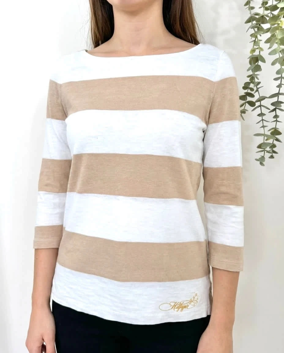 T-shirt Tommy Hilfiger rayé manches trois quarts beige blanc taille XS - FP2512199
