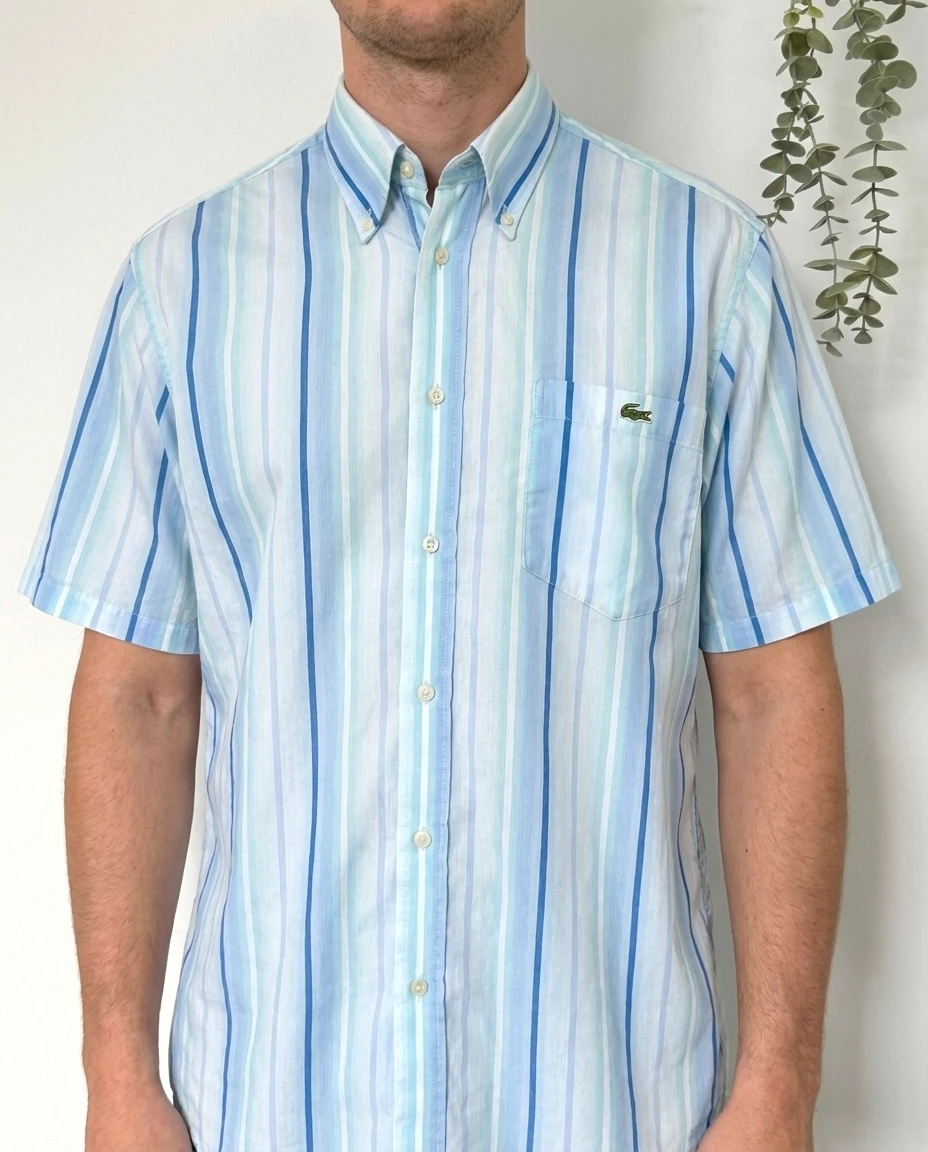Chemise manches courtes rayée Lacoste bleu pastel taille 38/M - FP260196