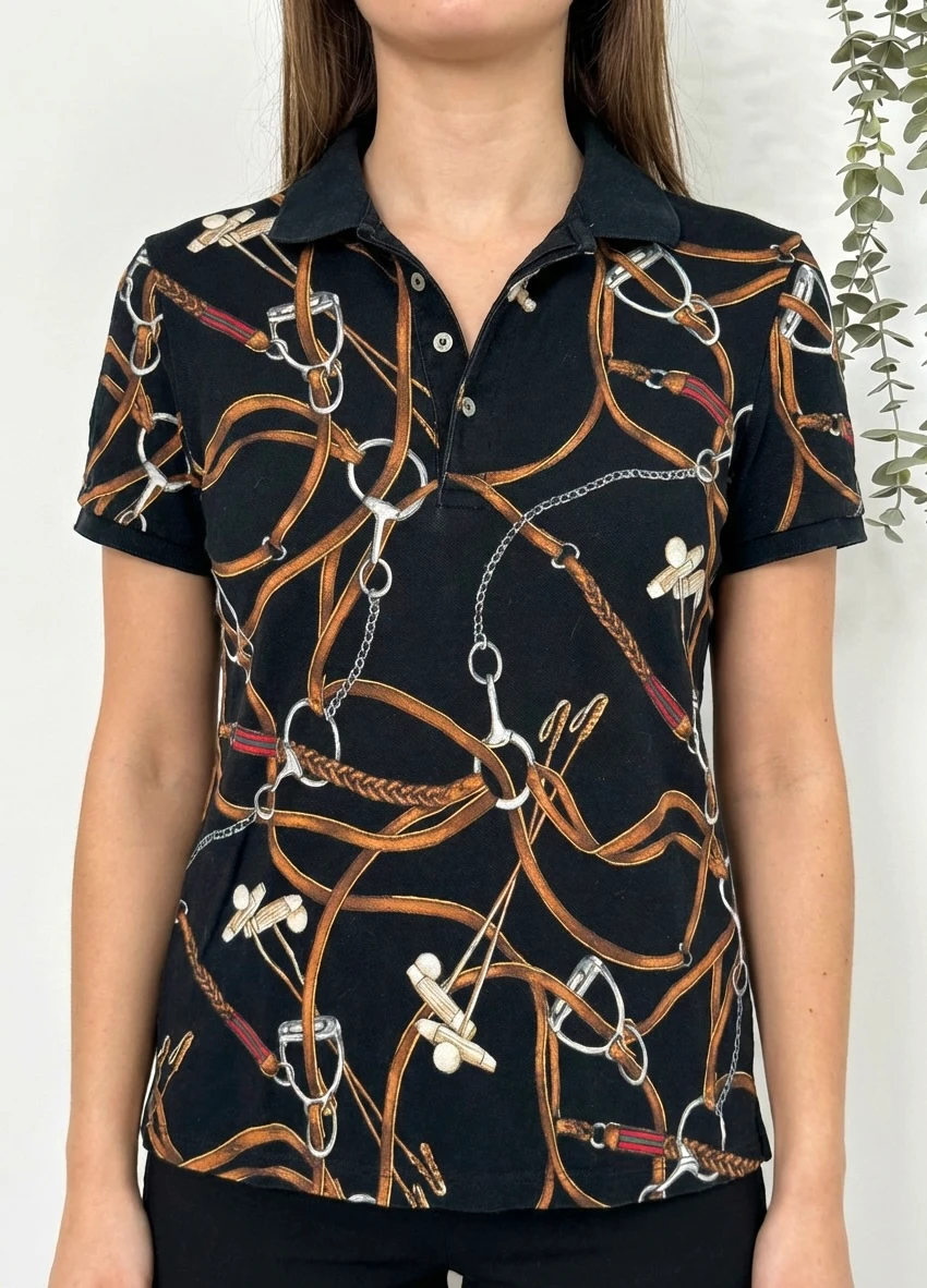 Polo piqué Lauren Ralph Lauren noir imprimé équestre taille S