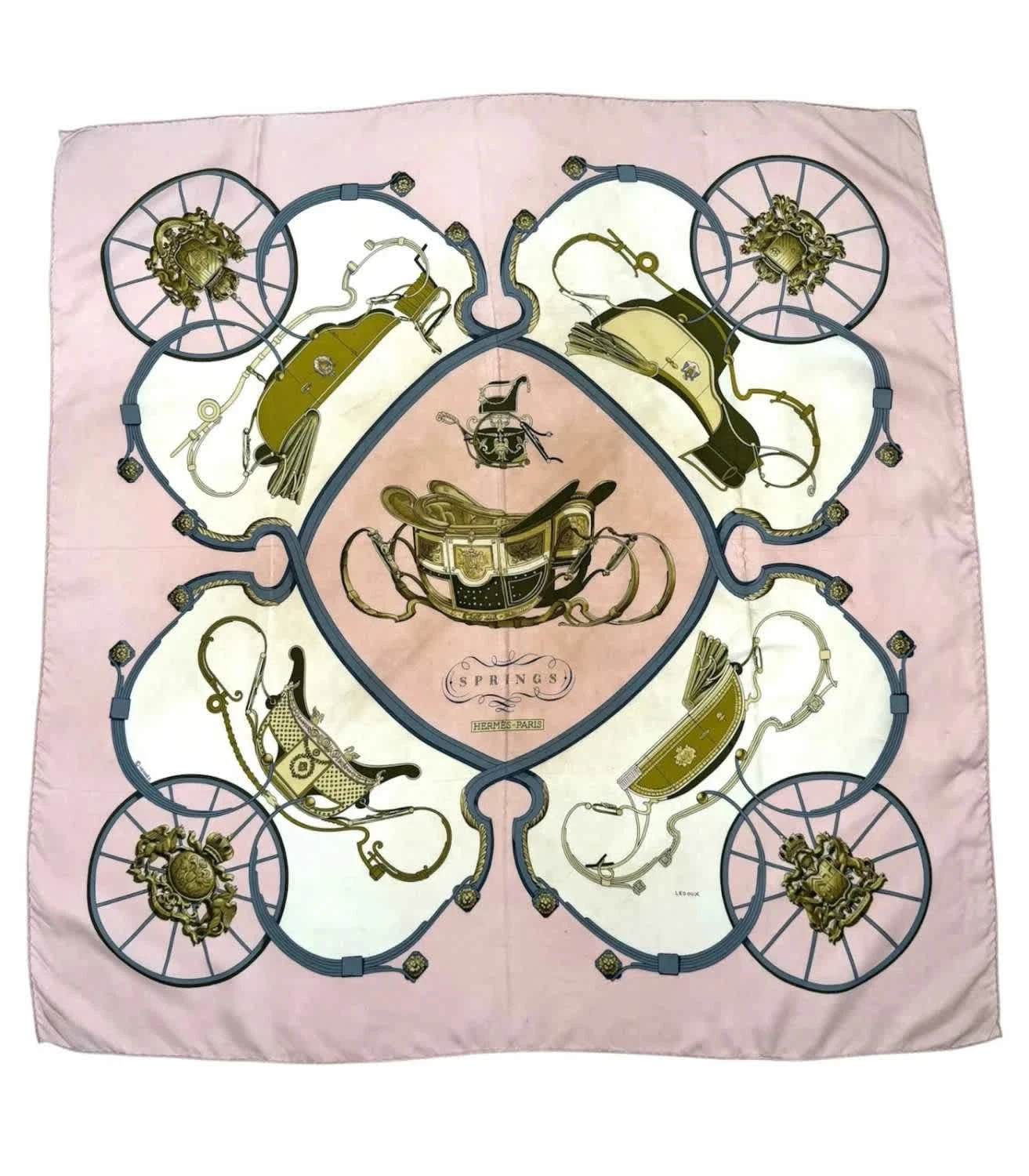 Carré de soie Hermès Springs Ledoux rose imprimé carrosse taille unique