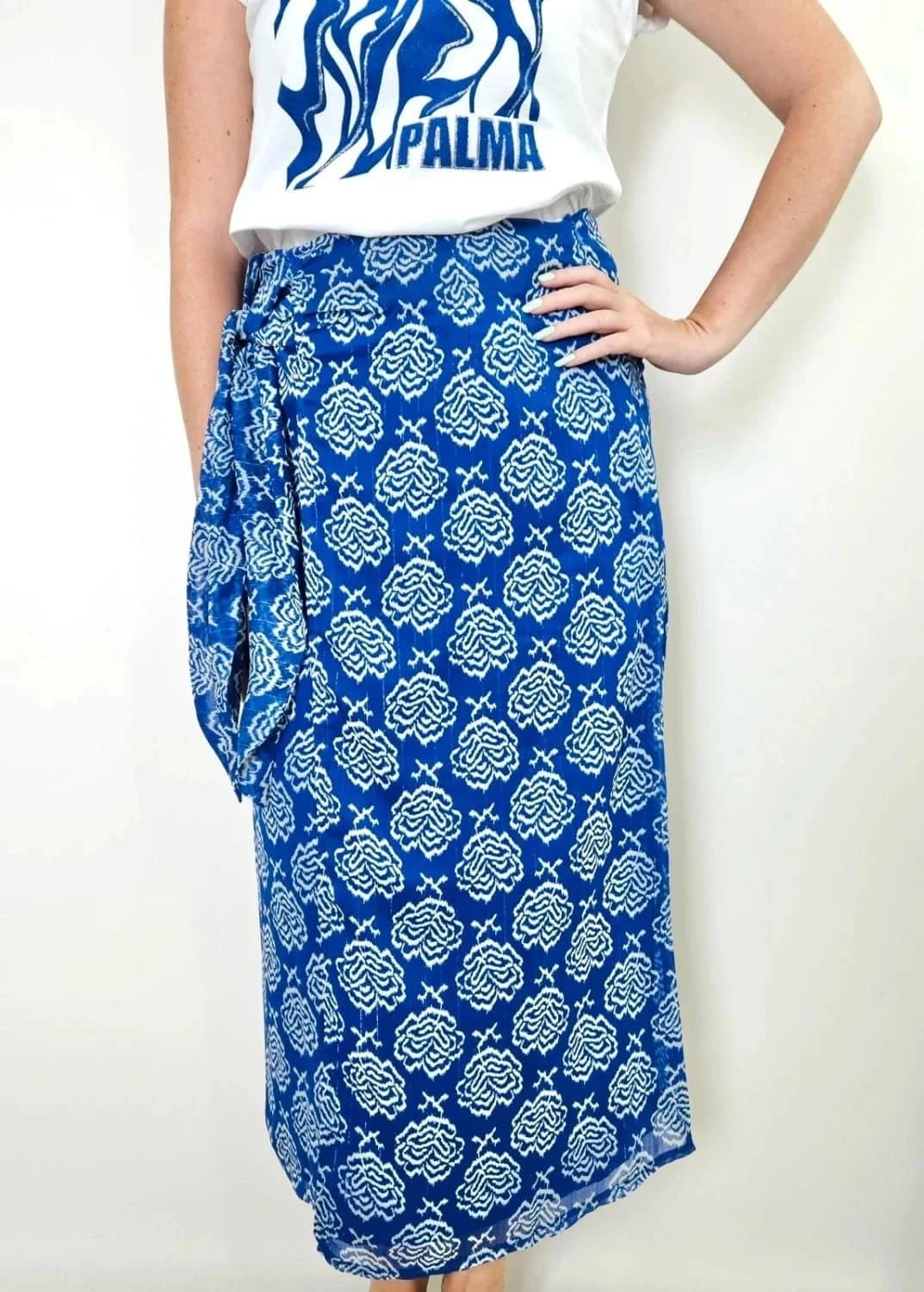 Jupe longue portefeuille Molly Bracken bleue fluide taille S