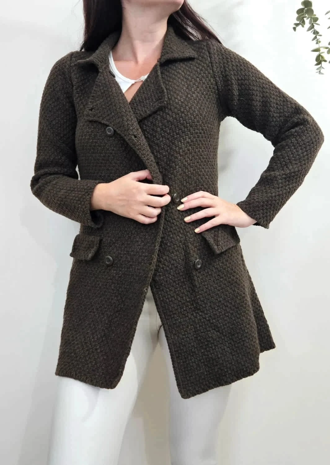 Manteau cardigan maille laine Fred Perry marron taille S