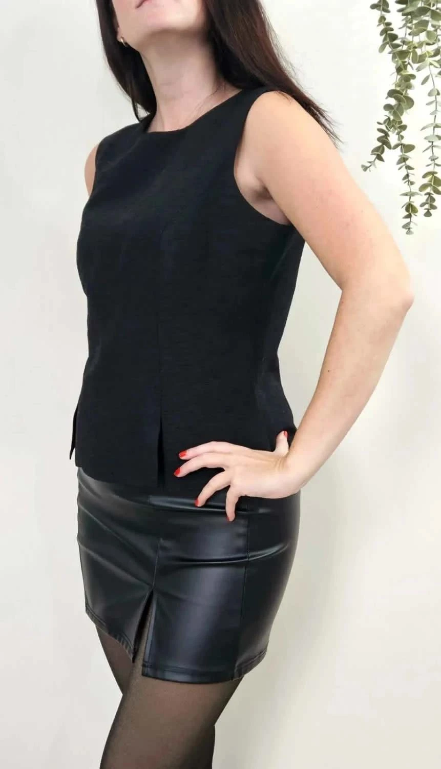Top noir vintage effet lin Eskin taille 40