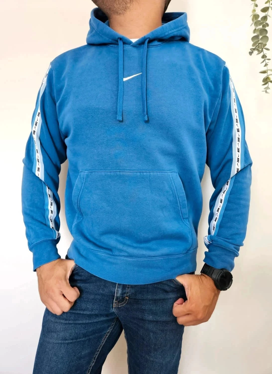 Sweat à capuche/Hoodie Nike bleu logo blanc taille M