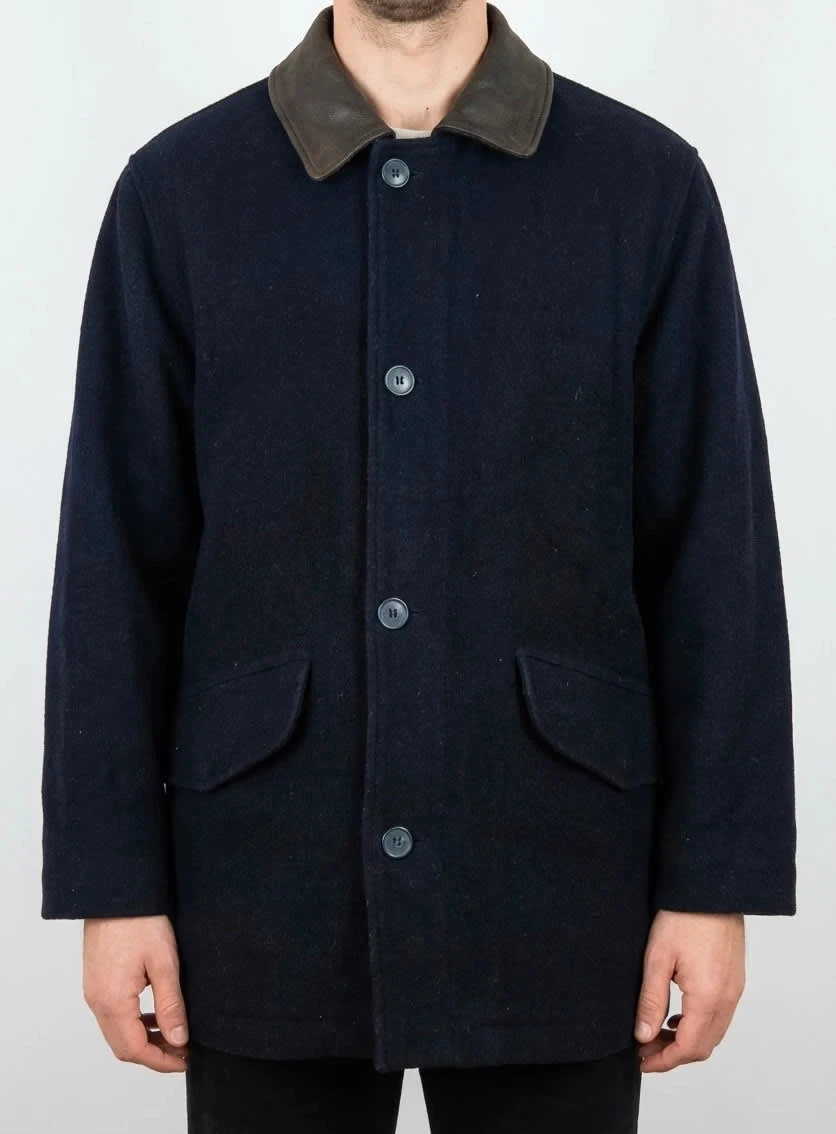 Manteau vintage en laine et cachemire Yves Saint Laurent avec col en cuir taille L