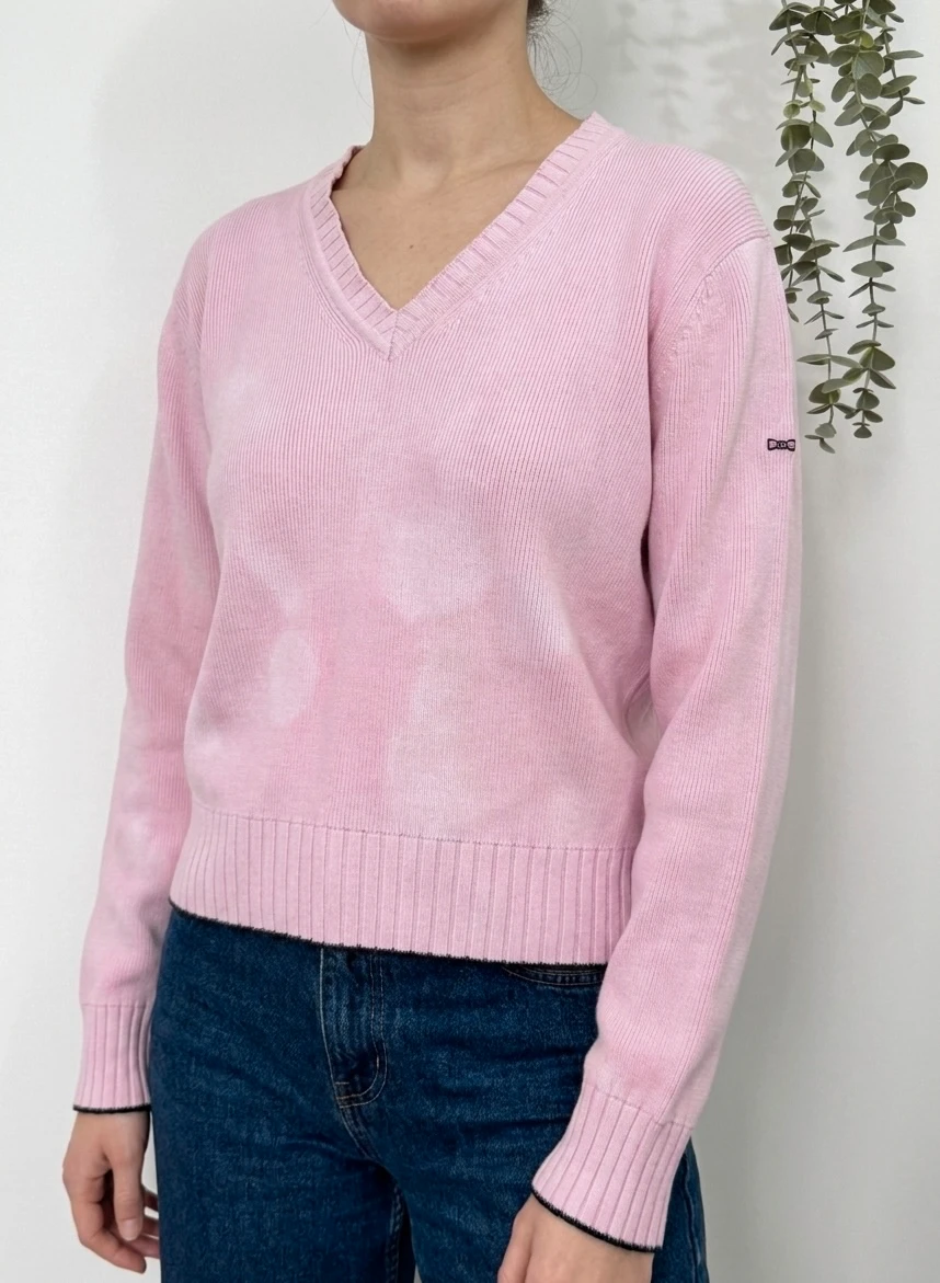 Pull coton Eden Park rose col V taille M